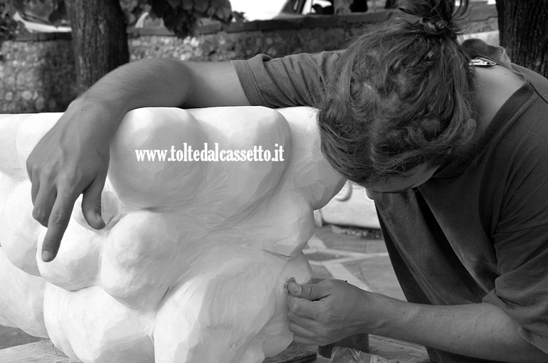 AVENZA DI CARRARA - L'artista bolzanino Martin Brusinelli rifinisce la sua opera durante il simposio di scultura "Tracce sulla Francigena"