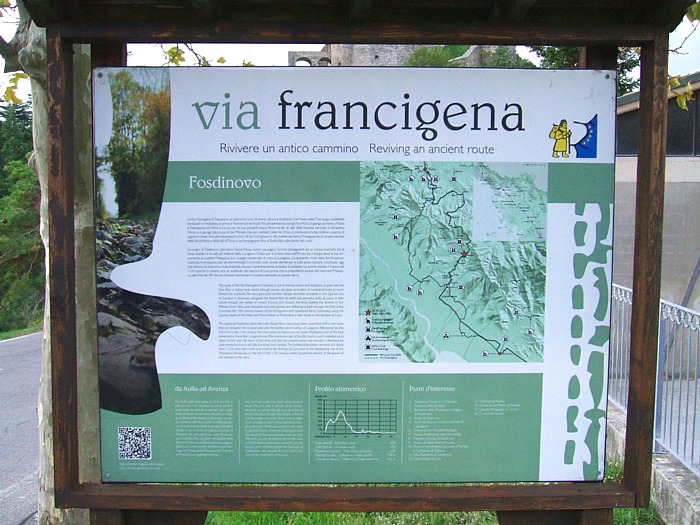 FOSDINOVO - Segnaletica Via Francigena del tratto tra Aulla ed Avenza (con altimetria)