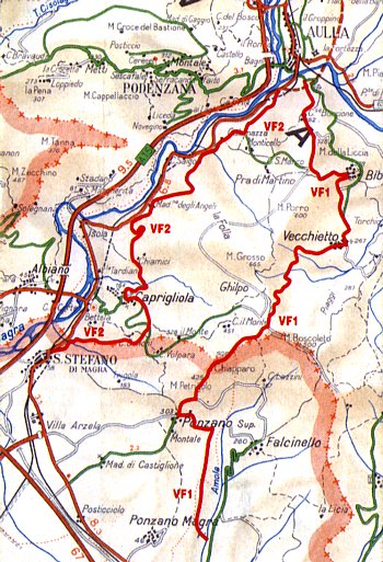 VIA FRANCIGENA - Mappa dei sentieri CAI nel tratto Aulla-Sarzana