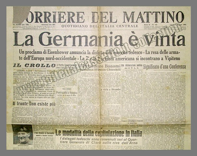 CORRIERE DEL MATTINO del 5 maggio 1945 - Un proclama di Eisenhower annuncia la disfatta della Germania