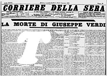 CORRIERE DELLA SERA del 28/29 gennaio 1901 - Prima pagina listata a lutto e dedicata alla scomparsa di Giuseppe Verdi