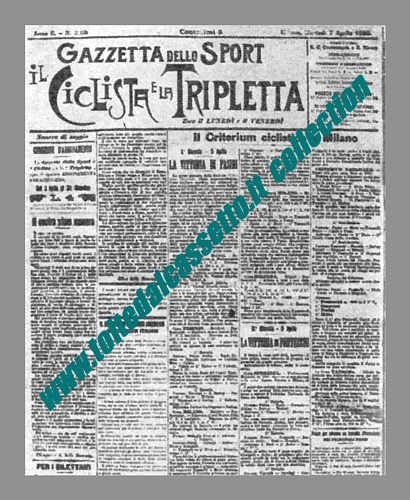 GAZZETTA DELLO SPORT del 7 aprile 1896 - Fu il primo numero della testata sportiva milanese