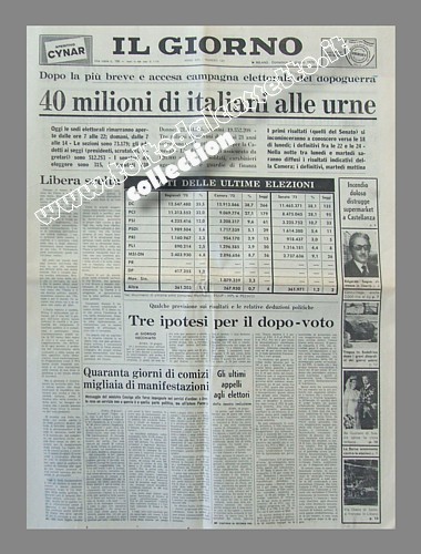 IL GIORNO del 20 giugno 1976 - Quaranta milioni di italiani alle urne per le elezioni politiche