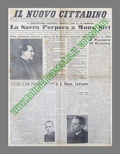 IL NUOVO CITTADINO del 30 novembre 1952 - L'arcivescovo di Genova Mons. Giuseppe Siri diventer cardinale il 12 gennaio. Lo annuncia l'Osservatore Romano...