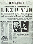 IL SECOLO XIX (Edizione straordinaria del 10 giugno 1940) - Mussolini parla da Palazzo Venezia e annuncia l'entrata in guerra dell'Italia
