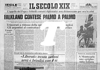 IL SECOLO XIX del 23 maggio 1982 - Le Falkland contese palmo a palmo. 2.500 soldati inglesi a ridosso della costa. Il Papa lancia appelli di pace