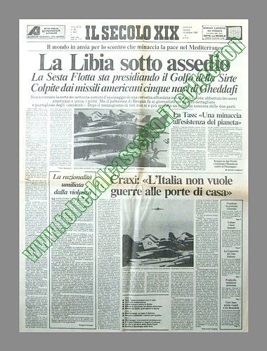 IL SECOLO XIX del 26 marzo 1986 - Libia sotto assedio. La Sesta Flotta presidia il Golfo della Sirte...