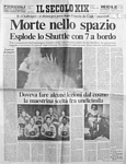 IL SECOLO XIX del 29 gennaio 1986 - Morte nello spazio. Esplode lo Shuttle Challenger con 7 a bordo