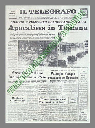 IL TELEGRAFO del 5 novembre 1966 - Apocalisse in Toscana: l'Arno straripa e invade Firenze e Pisa