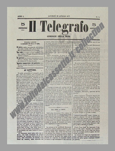 IL TELEGRAFO del 29 aprile 1877 - Fu il primo numero della testata livornese