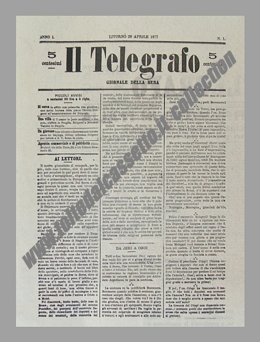 IL TELEGRAFO del 29 aprile 1877 - Fu il primo numero della testata livornese