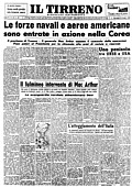 IL TIRRENO del 28 giugno 1950 - Le forze areee e navali americane entrano in azione nella guerra di Corea