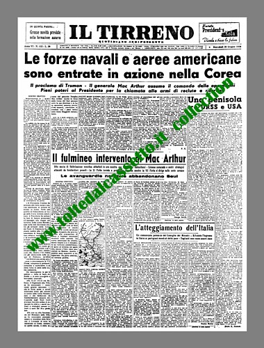 IL TIRRENO del 28 giugno 1950 - Inizio della Guerra di Corea