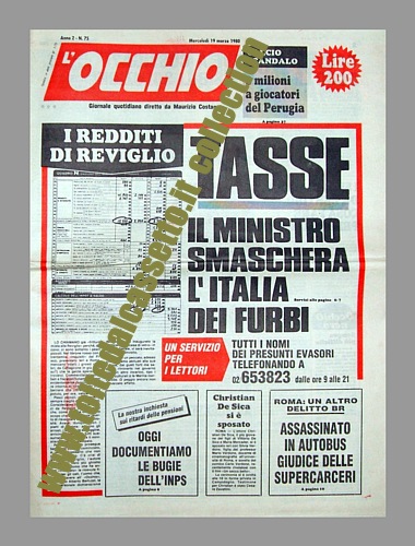 L'OCCHIO del 19 marzo 1980 - Il ministro Reviglio smaschera i presunti evasori fiscali...