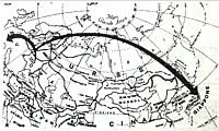 I probabili percorsi della nube nucleare sprigionatasi dalla centrale di Chernobyl, che hanno portato le particelle atomiche fin sul Giappone