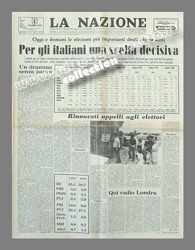 LA NAZIONE del 20 giugno 1976 - Alle elezioni politiche gli italiani sono chiamati ad una scelta decisiva