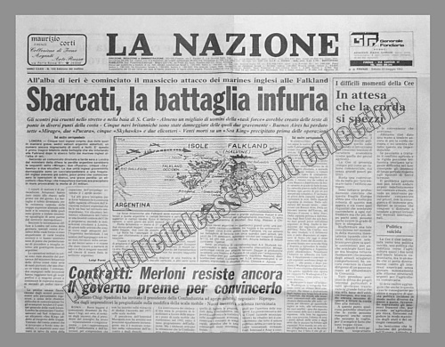 LA NAZIONE del 22 maggio 1982 - I marines inglesi sbarcano alle Falkland. La battaglia infuria...