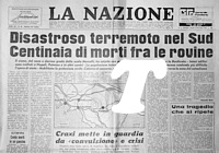 LA NAZIONE del 24 novembre 1980 - Disastroso terremoto nel Sud Italia, centinaia di morti fra le rovine