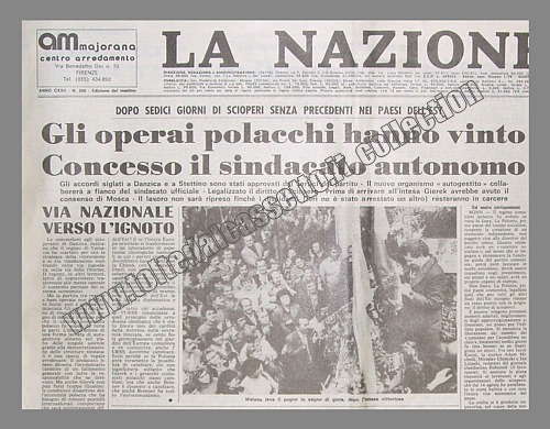 LA NAZIONE del 31 agosto 1980 - Gli operai polacchi hanno vinto. Solidarnosc  sindacato autonomo. Gli accordi stipulati a Danzica e a Stettino...