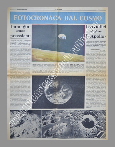 LA NAZIONE del 31 dicembre 1968 - La Nasa divulga le fotografie scattate dagli astronauti della missione Apollo 8, le prime inquadrate e scattate da uomini nello spazio