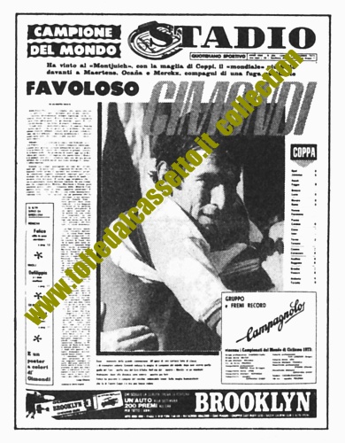 STADIO del 3 settembre 1973 - Felice Gimondi diventa campione del mondo di ciclismo su strada a Barcellona