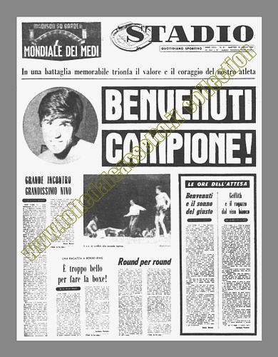 STADIO del 18 aprile 1967 - Nino Benvenuti diventa campione del mondo dei pesi medi battendo Griffith al Madison Square Garden di New York  