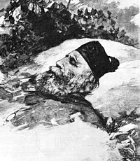 Disegno dell'epoca raffigurante Giuseppe Garibaldi sul letto di morte