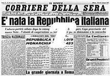 Nuovo CORRIERE DELLA SERA del 6 giugno 1946 - E' nata la Repubblica italiana: risultati provvisori del referendum fino alle ore 24 del 5 giugno