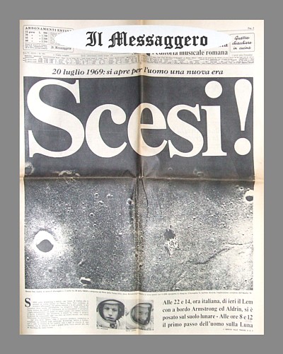 IL MESSAGGERO del 21 luglio 1969 - Il Lem con a bordo Armstron e Aldrin si  posato sul suolo lunare. Si apre per l'uomo una nuova era