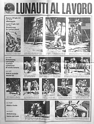 IL TEMPO del 21 luglio 1969 - Sintetizzati in alcuni disegni le operazioni compiute sul suolo lunare dagli astronauti di Apollo 11