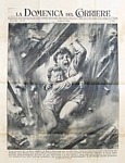 LA DOMENICA DEL CORRIERE dell'11 aprile 1954 - Nel disegno di Walter Molino i due bambini di S.Stefano Magra mentre vengono travolti da crollo delle strutture dell'abitazione