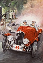 Una Fiat 508 Spider Sport in uno storico disegno di Mario Uggeri