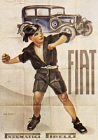 Manifesto pubblicitario della Fiat 508 Balilla disegnato da Plinio Codognato