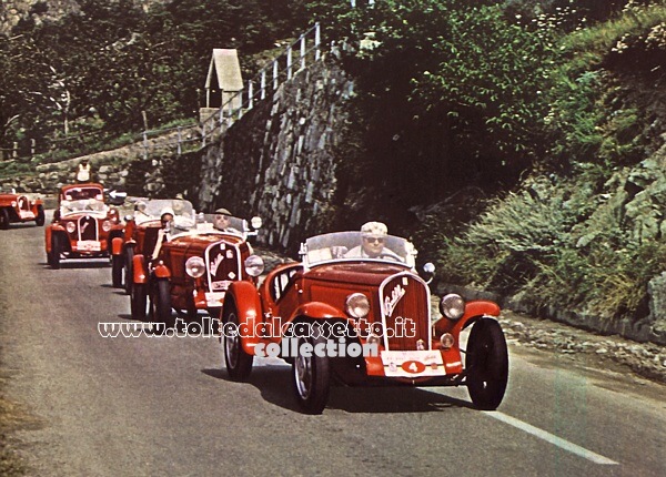 VALLE D'AOSTA - Fiat 508 Balilla in fila indiana durante il raduno per festeggiare i 40 anni dalla nascita della popolare vettura (foto Franco Rho)