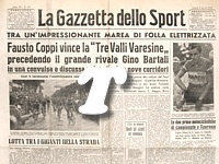 LA GAZZETTA DELLO SPORT del 9 agosto 1948 - Fausto Coppi vince la "Tre Valli Varesine" battendo in volata Gino Bartali