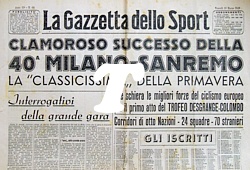 LA GAZZETTA DELLO SPORT del 18 marzo 1949 - Prima pagina dedicata alla 40a Milano-Sanremo
