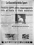 LA GAZZETTA DELLO SPORT del 31 agosto 1953 - Prima pagina dedicata a Fausto Coppi campione del mondo di ciclismo su strada a Lugano