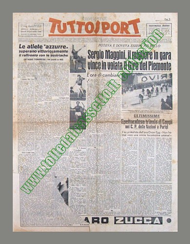 TUTTOSPORT del 16 settembre 1946 - Spettacolare trionfo di Fausto Coppi nel GP delle Nazioni a Parigi