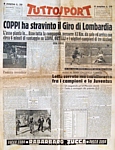 TUTTOSPORT del 25 ottobre 1948 - Fausto Coppi stravince per la terza volta consecutiva il Giro di Lombardia eguagliando il record di Alfredo Binda