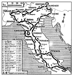 GIRO D'ITALIA 1948 - Cartina topografica illustrata con tutte le tappe della corsa