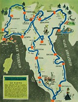 GIRO D'ITALIA 1952 - Cartina illustrata delle 20 tappe in programma per complessivi 3879 chilometri