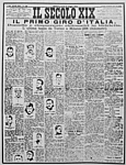 IL SECOLO XIX del 31 maggio 1909 - Tutta la prima pagina dedicata alla conclusione del primo Giro d'Italia di ciclismo