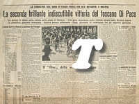 IL TELEGRAFO di mercoledì 5 giugno 1935 - Raffaele di Paco vince la tappa Viareggio-Genova, battendo in volata Olmo e Binda