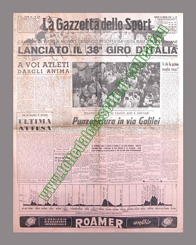 LA GAZZETTA DELLO SPORT del 14 maggio 1955 - Parte da Milano il 38 Giro d'Italia