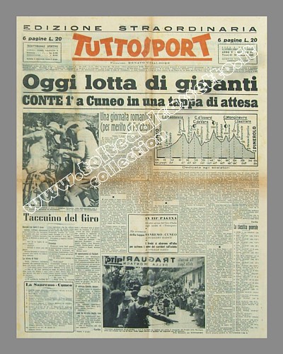 TUTTOSPORT del 10 giugno 1949 - Al 32 Giro d'Italia Oreste Conte vince la tappa Sanremo-Cuneo