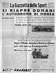 LA GAZZETTA DELLO SPORT del 16 ottobre 1948 - Riapre l'Autodromo di Monza tre anni dopo la fine della II Guerrra Mondiale. Si attende battaglia fra Alfa Romeo, Maserati e Ferrari...