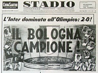 STADIO dell'8 giugno 1964 - A tutta pagina lo spareggio all'Olimpico di Roma dove il Bologna, battendo l'Inter, vince lo scudetto 1963-'64