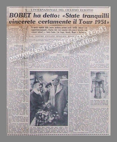 TUTTOSPORT del 3 febbraio 1951 - Bobet pronostica una vittoria italiana al 38 Tour de France