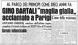 TUTTOSPORT del 26 luglio 1948 - Gino Bartali vince per la seconda volta il Tour de France