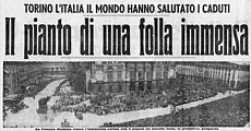 TUTTOSPORT del 6 maggio 1949 - Un immenso corte funebre nasce da Palazzo Madama per le esequie degli scomparsi nell'incidente aereo di Superga